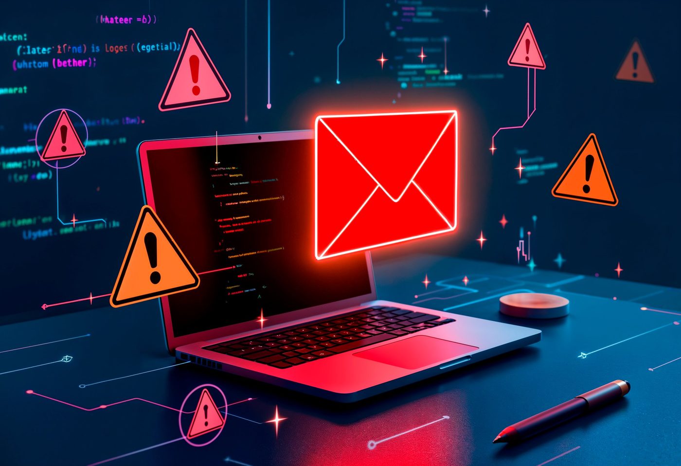 Ordinateur portable affichant une alerte d’e-mail malveillant.